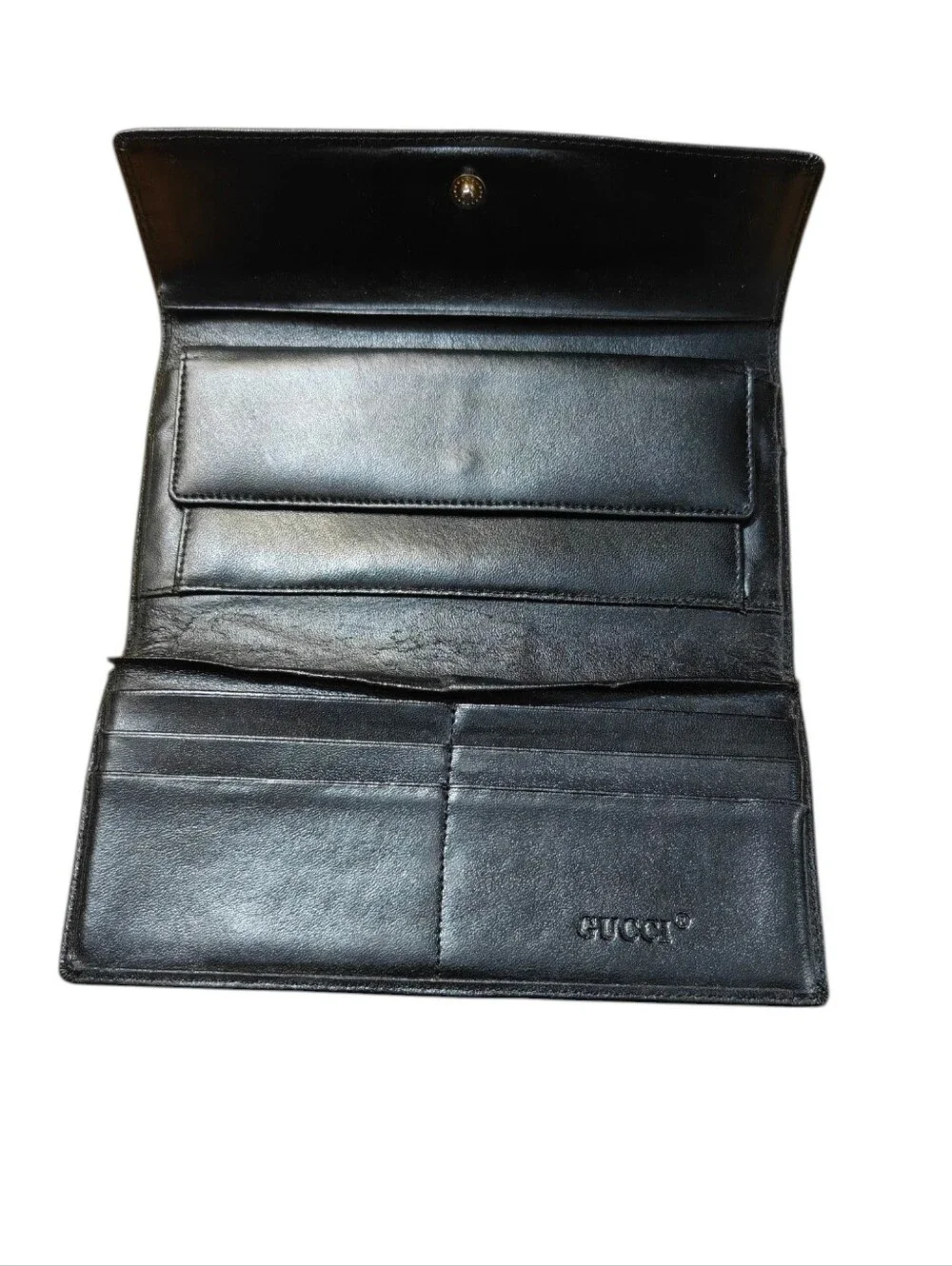 Fucci Black Faux Leather Long Wallet with Green-Red Web Stripe - Picture 2 of 12